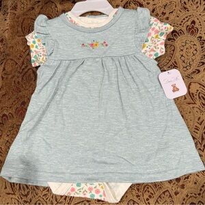 Sea foam teal Baby Dress with Floral Accents
